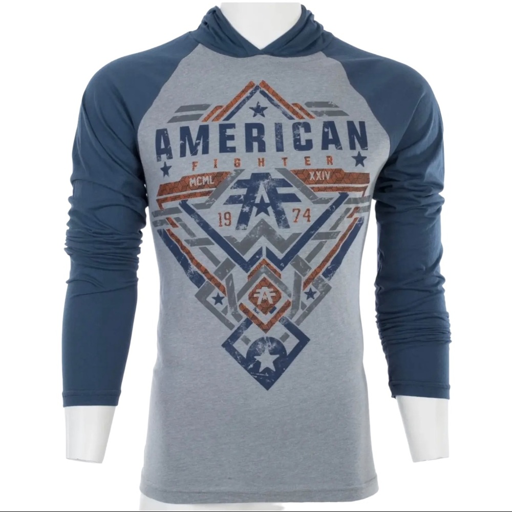 American Fighter Mens Long Sleeve Hoodie LANE shirt Premium Gray - Picture 5 of 9